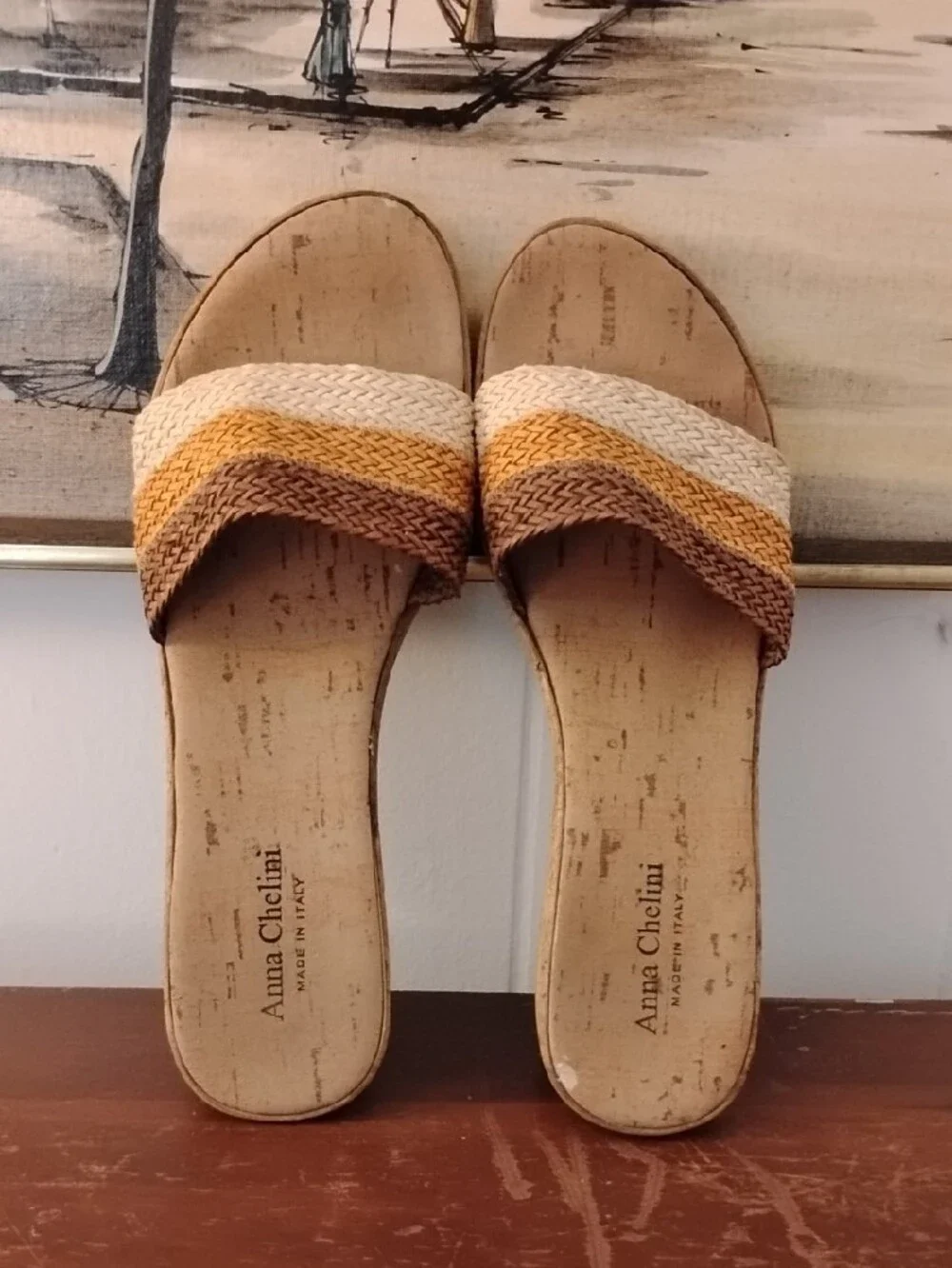 Anna Chelini Multi-Stripe Wedge Slide Sandals